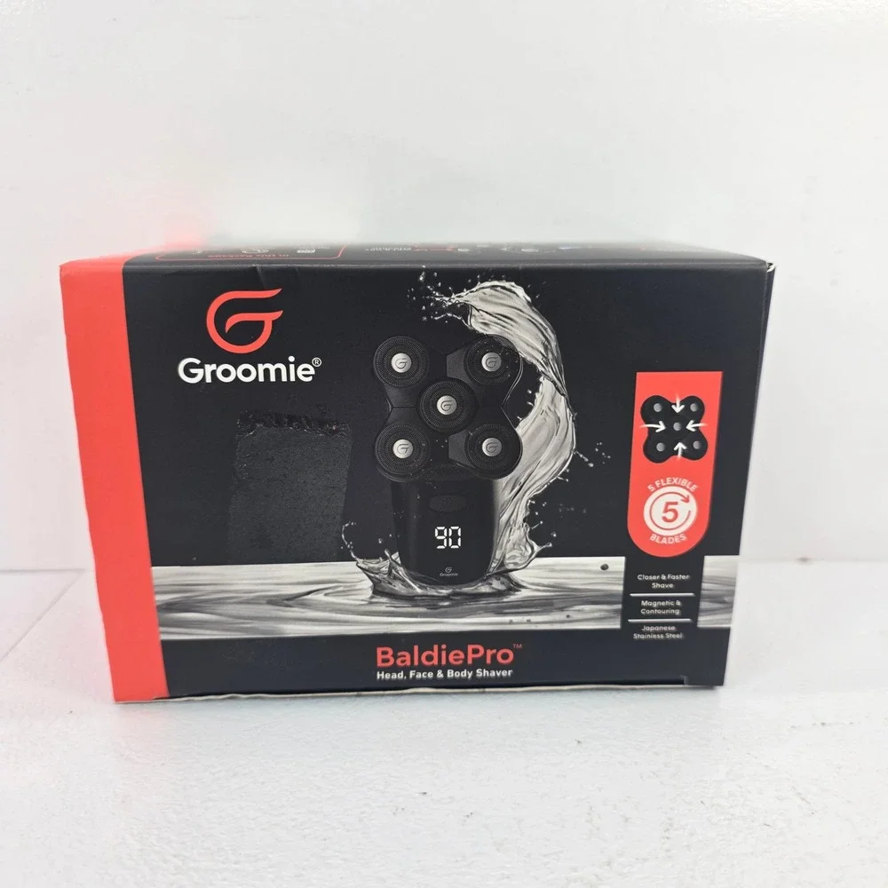 Groomie BaldiePro Head Face & Body Shaver GM102 Electric Rotary Razor Black